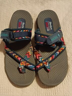 Skechers Outdoor Lifestyle Navy Sandals with Multicolor Chevron Straps